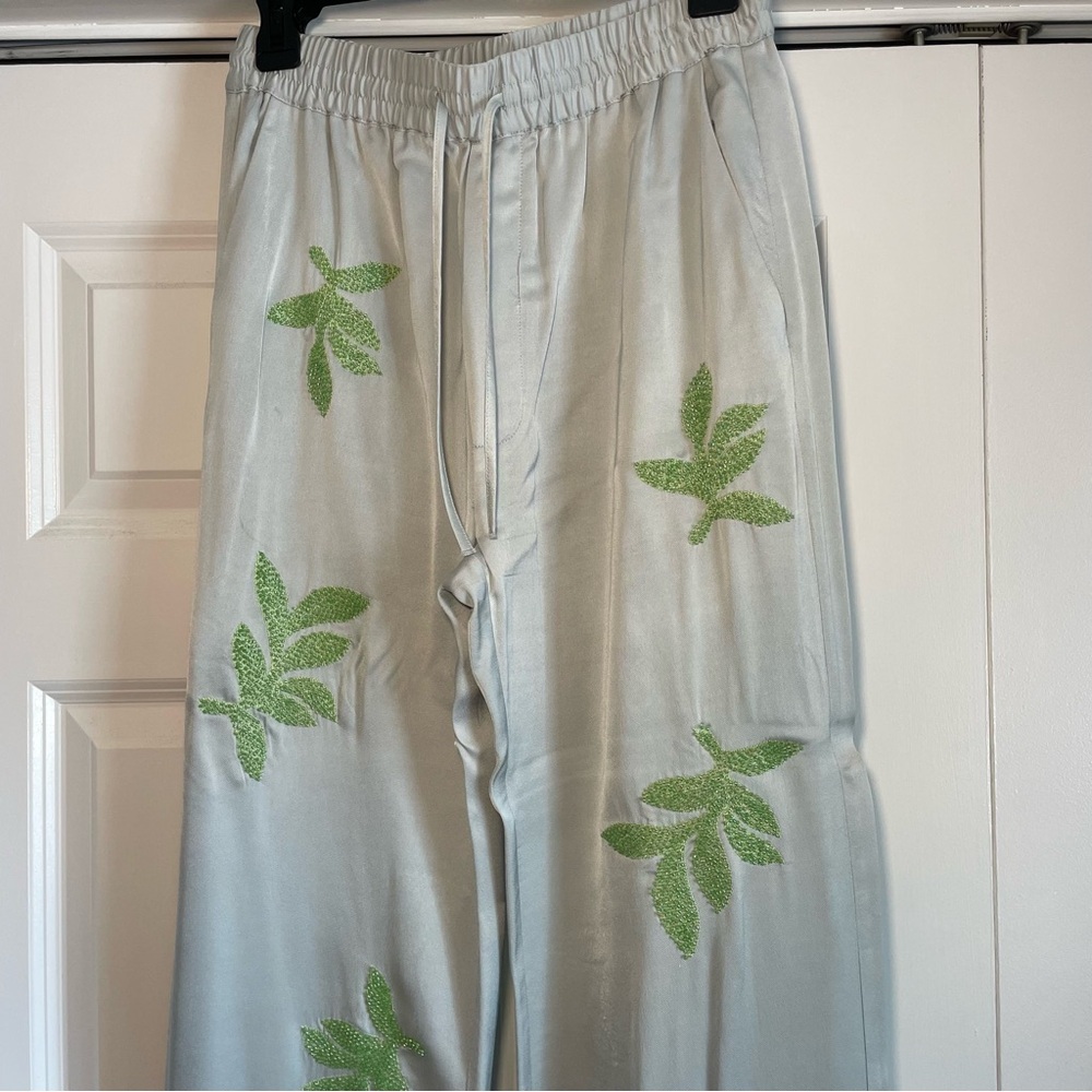 Zara Beaded Leaf Embellished Silk Pants